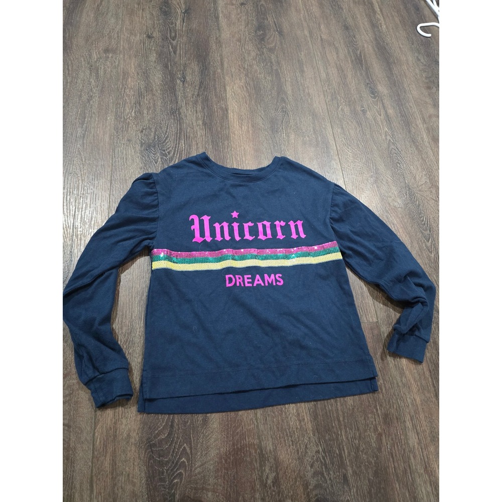 365 Kids Garanimals Girls Navy Blue Unicorn Dreams Sequin Long Sleeve Top Size 8